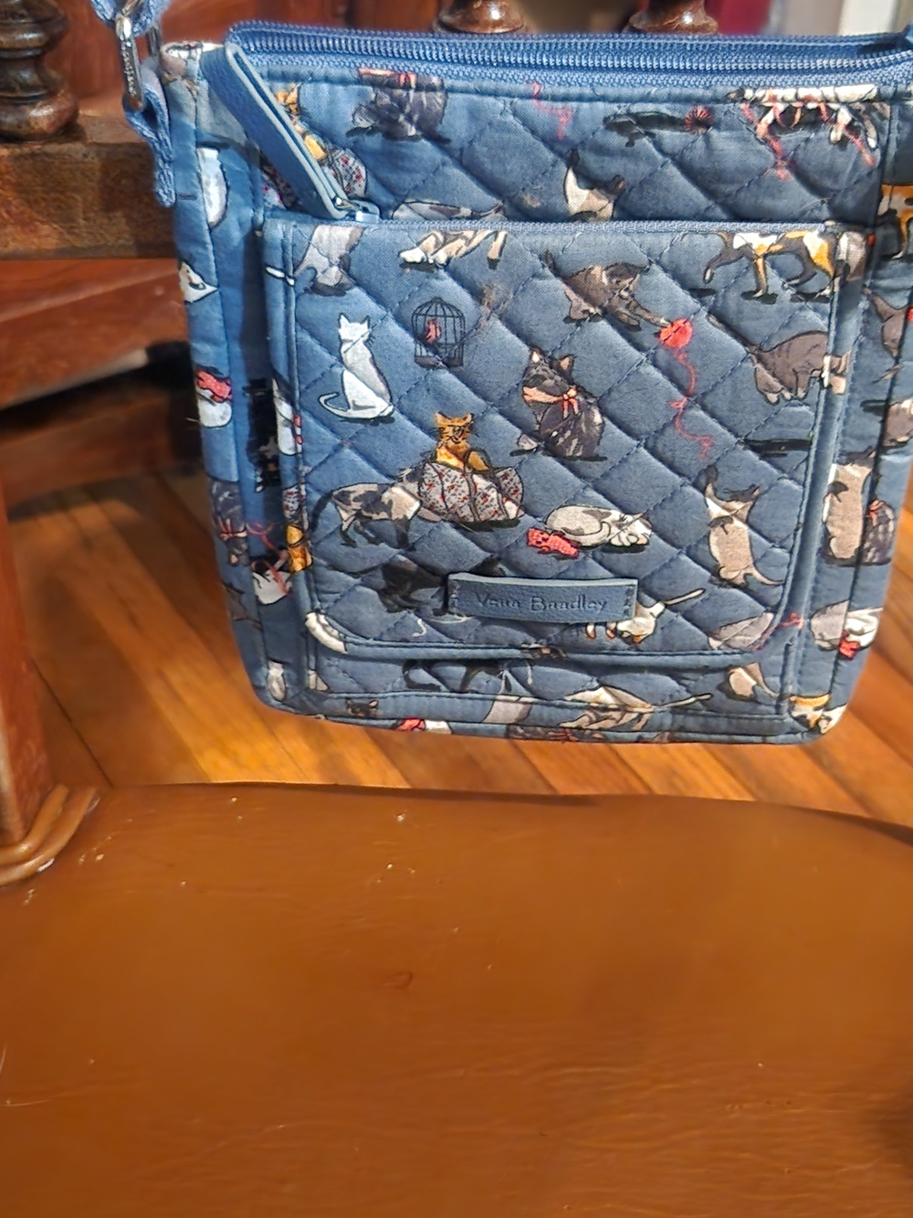 Vera Bradley Quilted Navy Crossbody Bag with Cat Print